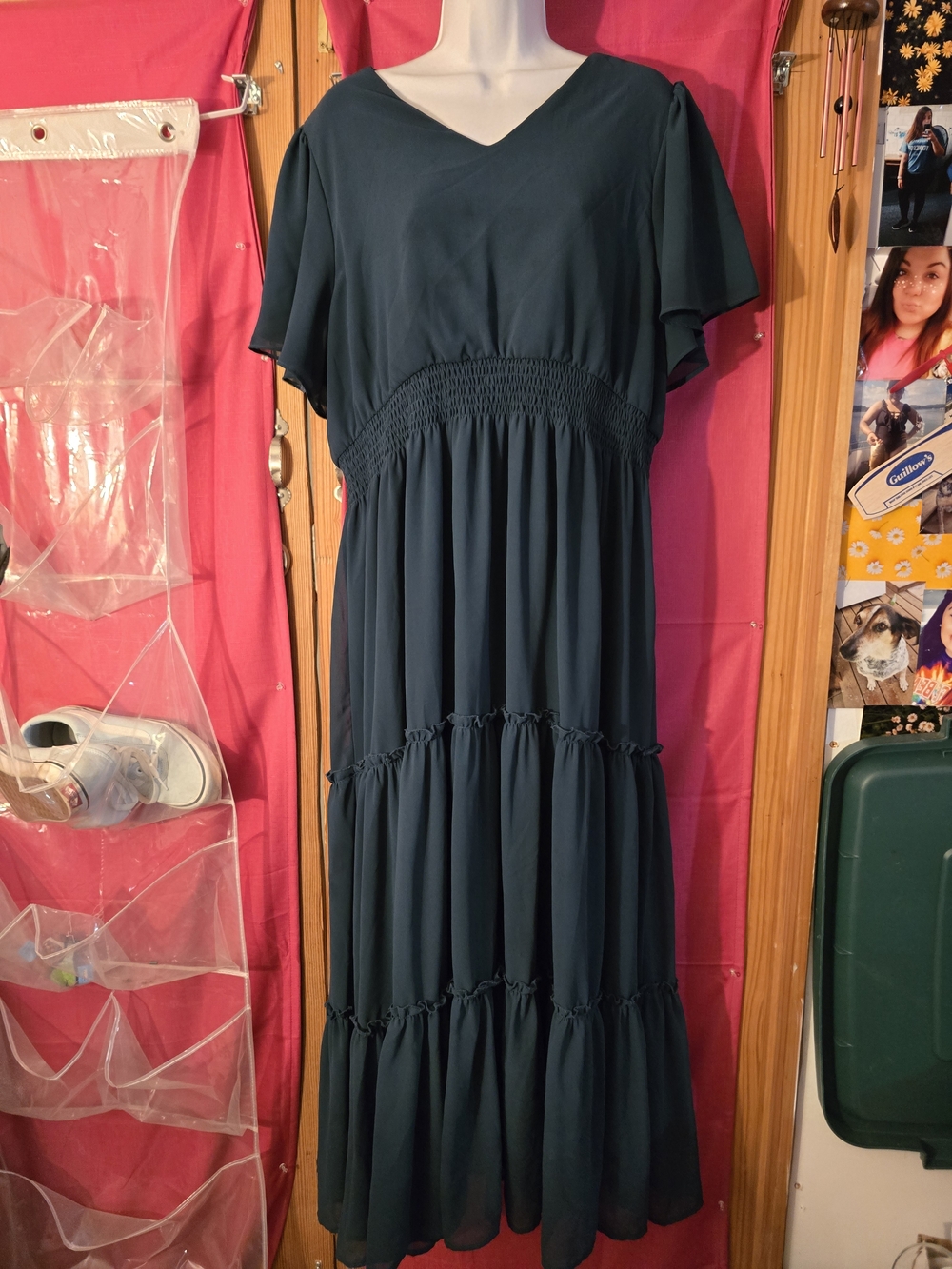 Mikarose Vanessa Flutter Sleeve Tiered Maxi Dress Green XXL